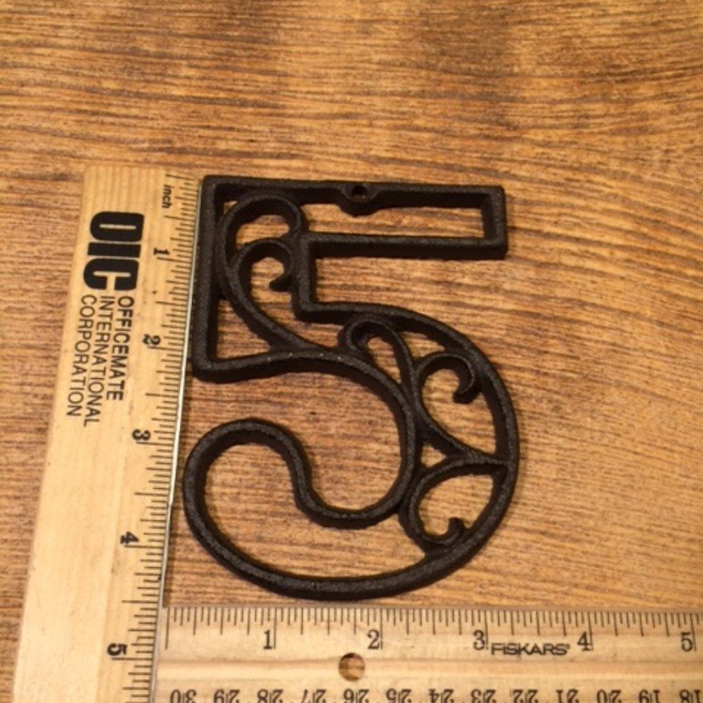 "5" (Five) House Address Number Ornate Cast Iron Filigree 4 5/8" tall 0558-5